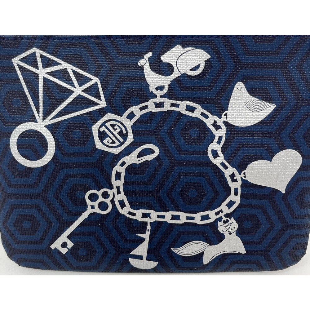 Jonathan Adler Navy Wristlet Silver Charm Jewelry Print Small Zip Pouch NWT - Picture 7 of 11